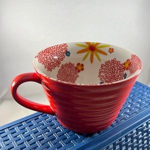 Starbucks Red Ribbed Floral Inside Cup 12 Oz Mug 2007